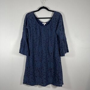 Blu Pepper Vintage Lace Tunic Dress Women's Large‎ Blue Bell Sleeve Boho Western
